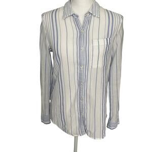 Sundance long sleeve crinkle cotton button up blue and white striped size S